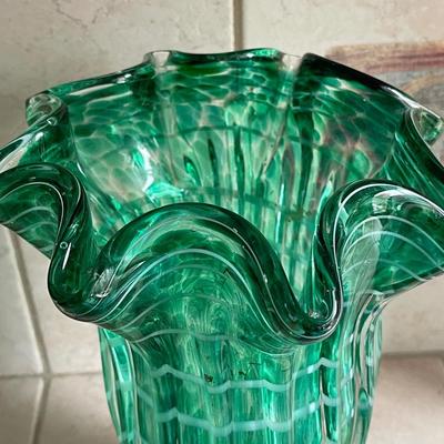 Vintage Egermann Bohemian Ruffle Top Vase