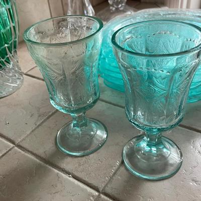 Vintage Indiana Glass Teal Lot - 8 pieces