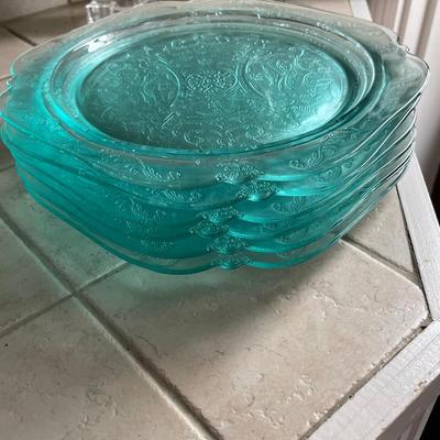 Vintage Indiana Glass Teal Lot - 8 pieces