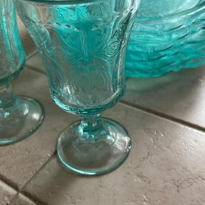 Vintage Indiana Glass Teal Lot - 8 pieces