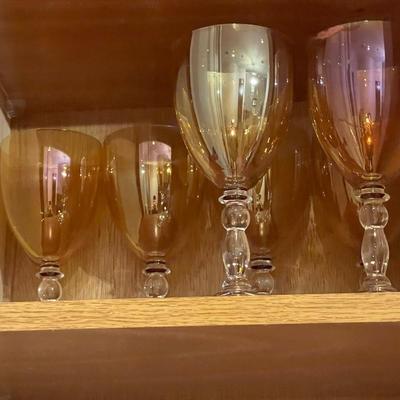 Set of Six Iridescent Marigold Crystal Wine Glasses
