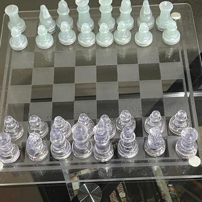 Vintage Small Glass Chess Set - 33 Pieces