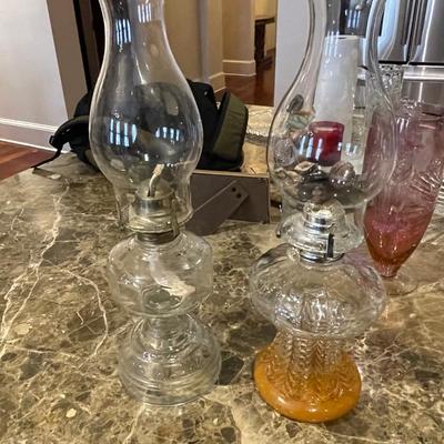 Two Vintage Hurricane Lamps