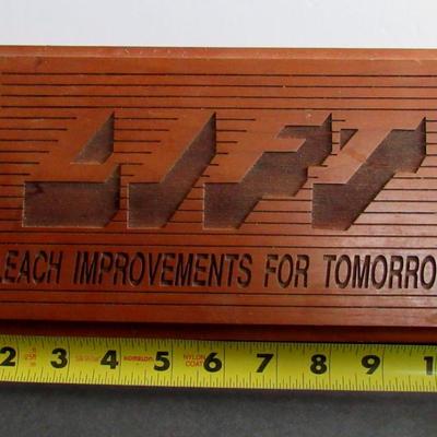 Lot 372: Old Wood Plaque: Leach Improvements For Tomorrow, Leach Co