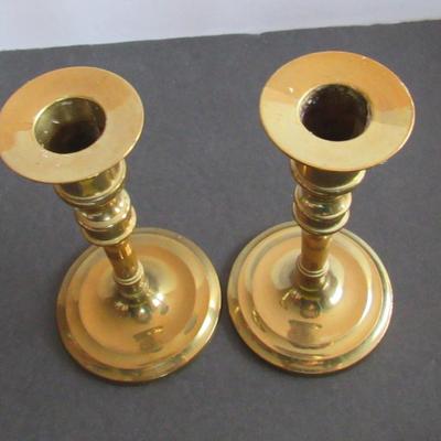 Lot 378: Brass or Brass Plated Small Candlesticks