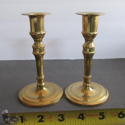 Lot 378: Brass or Brass Plated Small Candlesticks