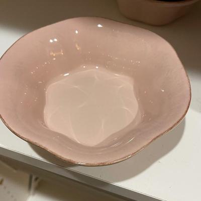 Set of 8 Stoneware Scalloped Cereal Bowls by Grestel - Portugal - Rustic Farmhouse Pink