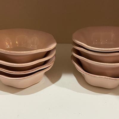 Set of 8 Stoneware Scalloped Cereal Bowls by Grestel - Portugal - Rustic Farmhouse Pink
