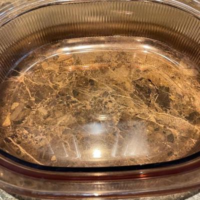 Vintage Corning Pyrex Vision Amber Ribbed Oval Casserole Roaster