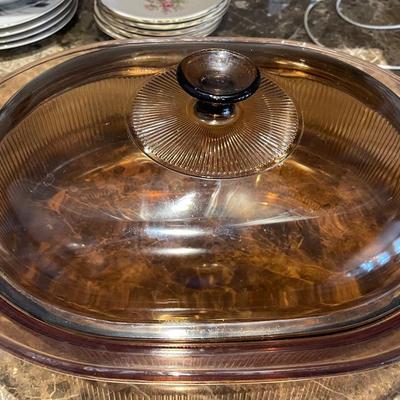 Vintage Corning Pyrex Vision Amber Ribbed Oval Casserole Roaster