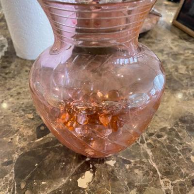 Vintage Czech Bohemian Cut to Clear Pink Vase