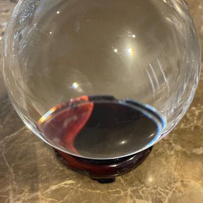 Vintage Crystal Ball on Wood Stand - 130mm