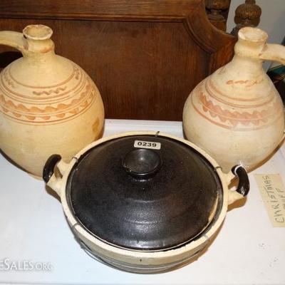 Southwestern Jugs, stoneware casserole dish & Lid Lot #0239 
