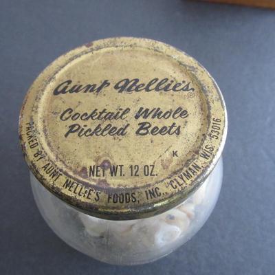 Lot 399: Vintage Wood Button Box With Many Buttons, and Glass Jar Full of Old Buttons