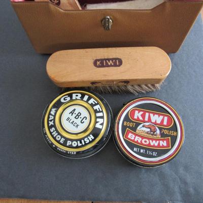Lot 403: Vintage Kiwi Shoeshine Box and Tin