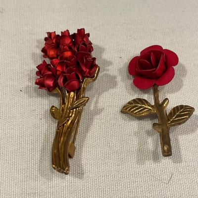 2 small red flower pins