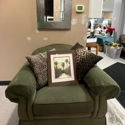 Green Chair, Mirror, Picture, and 2 Pillows