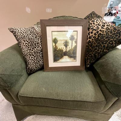 Green Chair, Mirror, Picture, and 2 Pillows