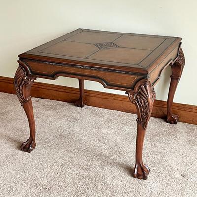 Tooled Leather Top Occasional Table ~ With Ball & Claw Feet