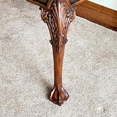 Tooled Leather Top Occasional Table ~ With Ball & Claw Feet