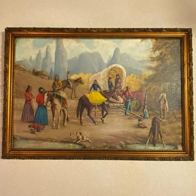 Framed Indigenous Travel Painting on Wood, Unsigned