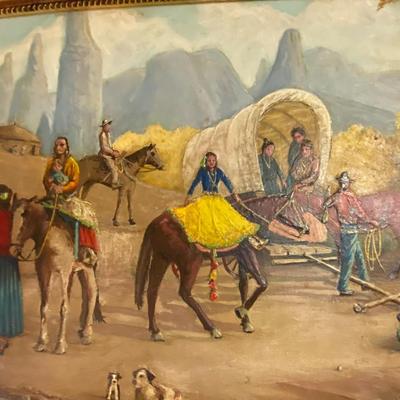 Framed Indigenous Travel Painting on Wood, Unsigned
