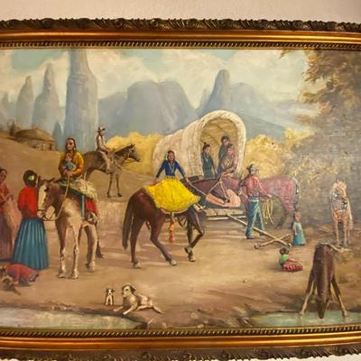 Framed Indigenous Travel Painting on Wood, Unsigned