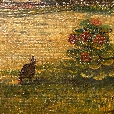 Framed Oil on Canvas Mountain Homestead Landscape, Signed H. Veneerand (?)