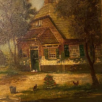 Framed Oil on Canvas Mountain Homestead Landscape, Signed H. Veneerand (?)