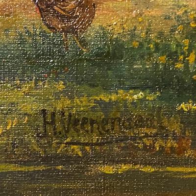 Framed Oil on Canvas Mountain Homestead Landscape, Signed H. Veneerand (?)