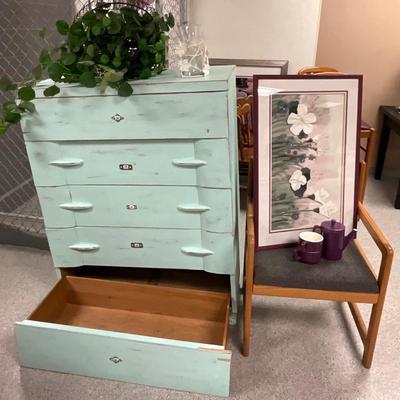 Aqua Dresser and Chair Lot