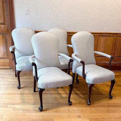 Four (4) ~ Beautiful Upholstered Queen Anne Mahogany Armchairs