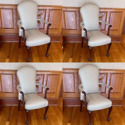 Four (4) ~ Beautiful Upholstered Queen Anne Mahogany Armchairs