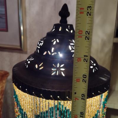 Metal Post Table Top Lamp with Beaded Shade