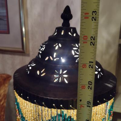 Metal Post Table Top Lamp with Beaded Shade