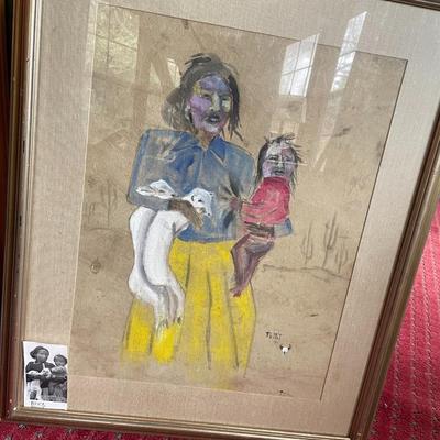 Indigenous Mother and Child Portrait, Signed Pettit (?)