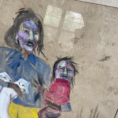 Indigenous Mother and Child Portrait, Signed Pettit (?)
