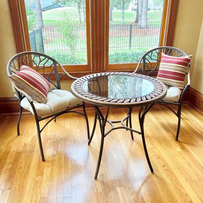 Three (3) Piece ~ Distressed Leaves Glass Top Table & Branches Patio Set