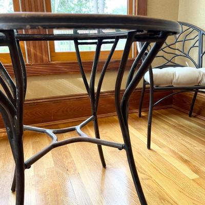 Three (3) Piece ~ Distressed Leaves Glass Top Table & Branches Patio Set