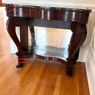 Vtg. Solid Mahogany Console Table ~ With Black Mable Top