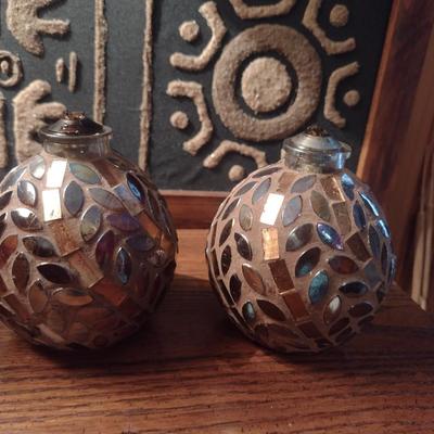 Pair of Mosaic Design Oil Lamps