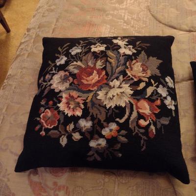 Three Matching Needlepoint Pillows with Floral Design