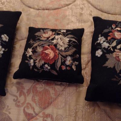 Three Matching Needlepoint Pillows with Floral Design