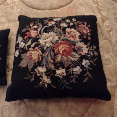 Three Matching Needlepoint Pillows with Floral Design