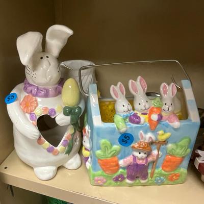 Easter items with shelving unit