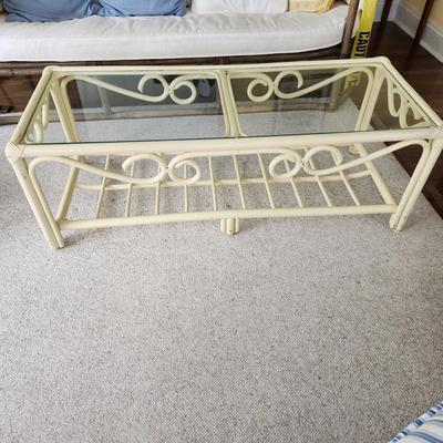 Vintage Rattan Bentwood Coffee Table Glass top 48x19x16