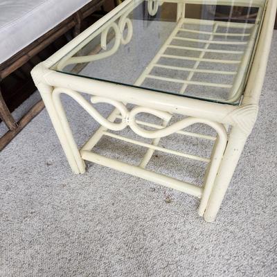Vintage Rattan Bentwood Coffee Table Glass top 48x19x16