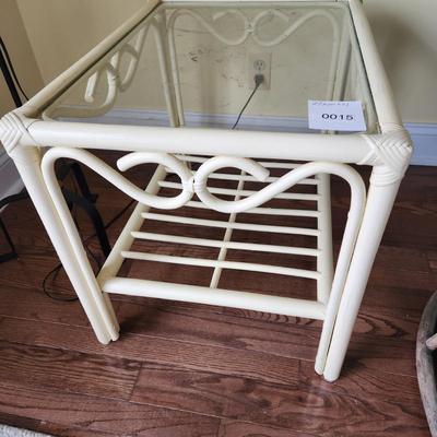 Bentwood Rattan Side table w glass top 27x20x21