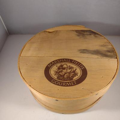 Marshall Fields Wooden Cheese Box Filled with Bird's Feathers