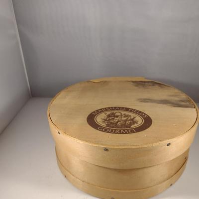 Marshall Fields Wooden Cheese Box Filled with Bird's Feathers